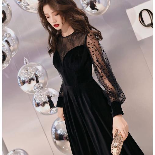 【爆買】演奏会用ドレス ロングドレス 母親 結婚式 ドレス 大人 ピアノ 発表会 袖付き パーティードレス ロング ベルベット お呼ばれドレス 結婚式のワンピース Aライン