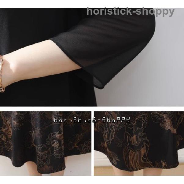 ワンピースドレス 50代 60代 パーティードレス 結婚式 お呼ばれドレス 50代 大きいサイズ 3L 袖あり 七分袖 重ね着風 ミモレワンピース ロング丈 シアー Vネック