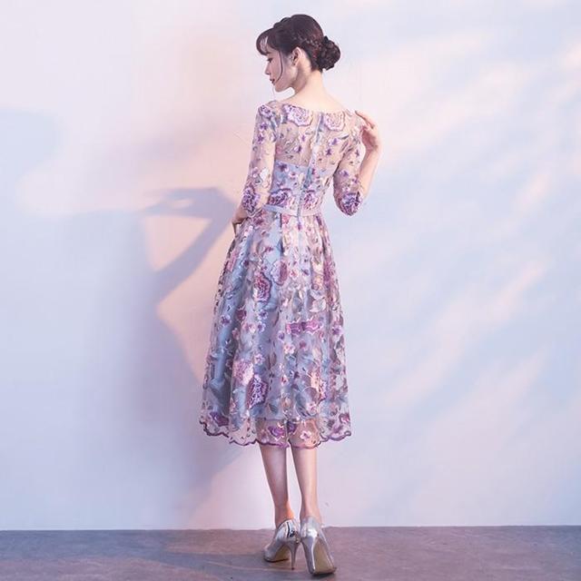 パーティードレス 結婚式ドレス 袖あり ウエディングドレス レース 花