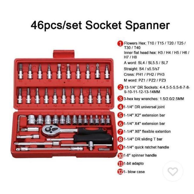 46個ソケットセット車の修理工具ラチェットスパナレンチセット爪ソケットスパナドライバープロフェッショナル金属加工ツールキット