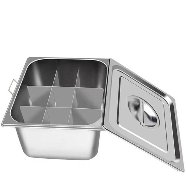 おでん鍋 IH対応 角 仕切り鍋 業務用 家庭用 両手鍋 ステンレス鋼 中華火鍋 卓上鍋 直火対応 蓋/仕切り付 関東煮 しゃぶしゃぶ鍋 (おでん鍋ハンドル付き+蓋+仕切