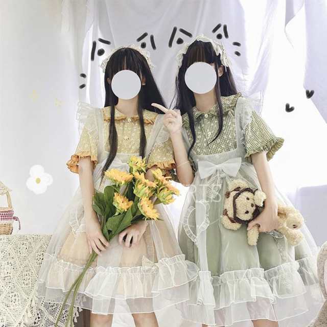ロリータ服 4set スカート トップス【ヘッドバンド ロリータエプロン
