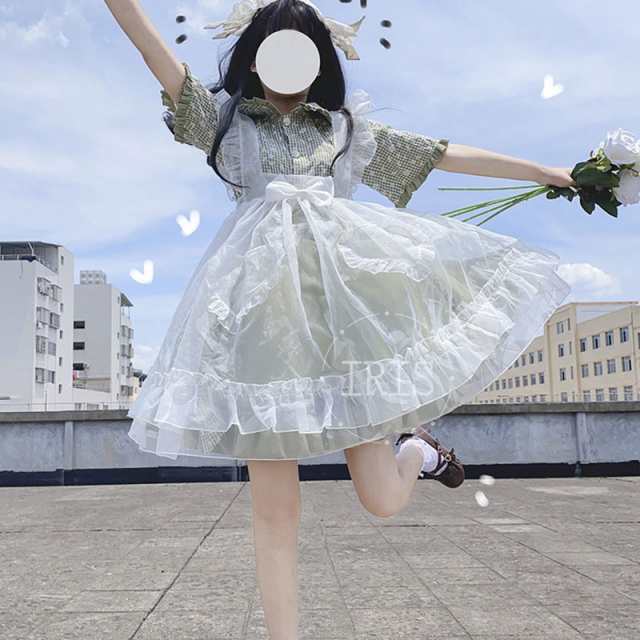 ロリータ服 4set スカート トップス【ヘッドバンド+ロリータエプロン+スカート+ブラウス】ゴスロリ ゴシック メイド 衣装 コスチューム コスプレ 衣装 コスプレ衣装 仮装 ハロウィンコスチューム ハロウィン 文化祭 学園祭 衣装 通販 ロリータ服 4set スカート トップス【ヘッドバンド ロリータエプロン