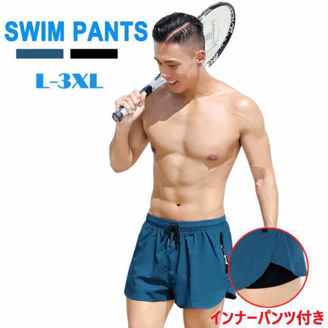 メンズ水着 ショートパンツ型 インナーパンツ付き スイムウェア 男性