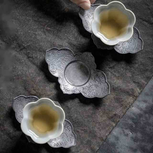 煎茶道具 錫製 超暉 菊花式 茶托 5客セット　茶道具  骨董　唐物主な素材錫