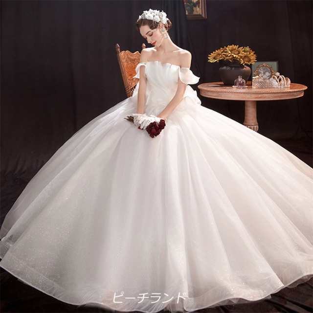 ファッションC252  高級 プリンセスドレス オフショルダー お花嫁ドレス 二次会ドレス