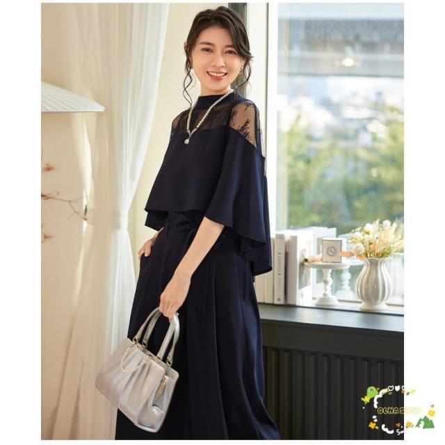 パーティードレス レディース パンツドレス 黒 紺 結婚式 パンツ