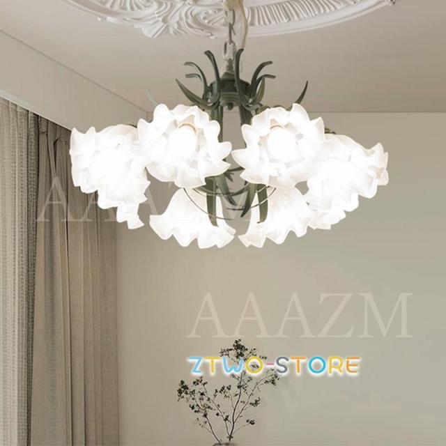 ホワイト シャンデリア 6灯 花のデザイン フラワー型シャンデリア 6灯 ホワイト