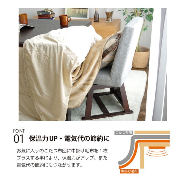 アクリル ハイタイプ中掛（ボックス） (I) ハイタイプ（高脚）用 こたつ中掛け毛布 洗える 『ハイタイプ中掛（BOX）』 約90×135×65cm ボックスタイプ ブラウン_2
