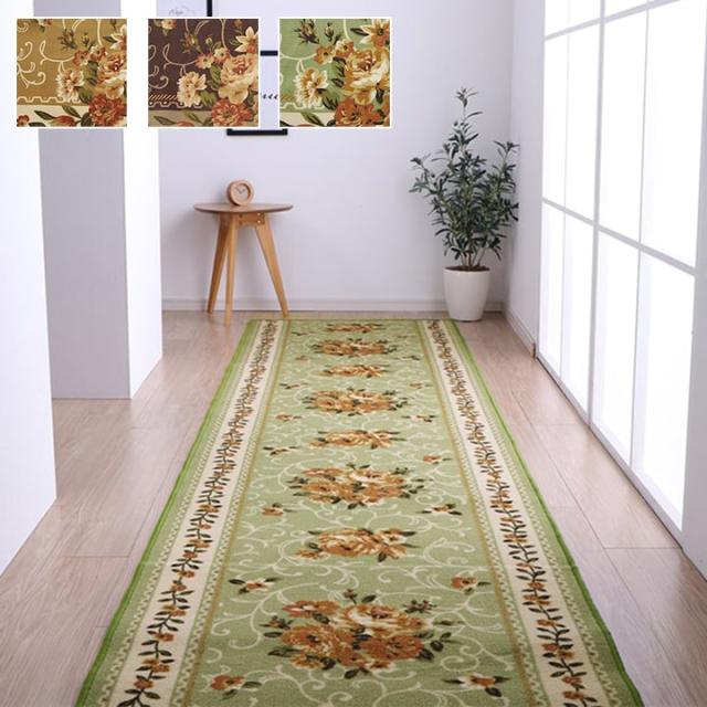 撥水キャンベル 廊下敷き (I) 廊下敷き マット 花柄 エレガンス 撥水 約60×540cm 母の日