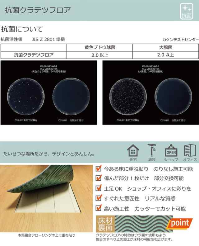 抗菌クラテツフロア スクエア 接着不要 裏面を独自滑り止め加工！ 置い