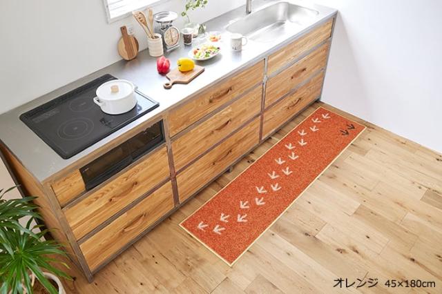 テクテクキーウィマット 45×240cm キッチンマット DESIGN LIFE 日本製 遊び毛防止 軽量 低ホルムアルデヒド 滑り止め ホットカーペット対応 北欧 代引不可 キッチンマット 北欧 マット ラグ デザイン 洗える 滑り止め 日本製