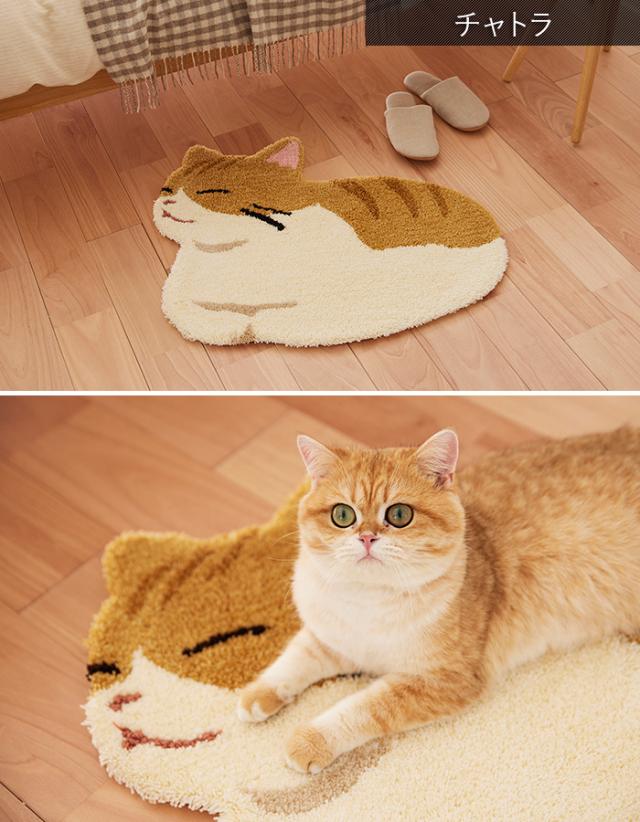 猫 ラグ マット 防ダニ 北欧 おしゃれ かわいい 日本製 約60×70cm コウバコスワリ (S) KOUBAKOSUWARI 滑り止め付き ホットカーペット対応 床暖房対応 猫柄 ネコ 母の日_2