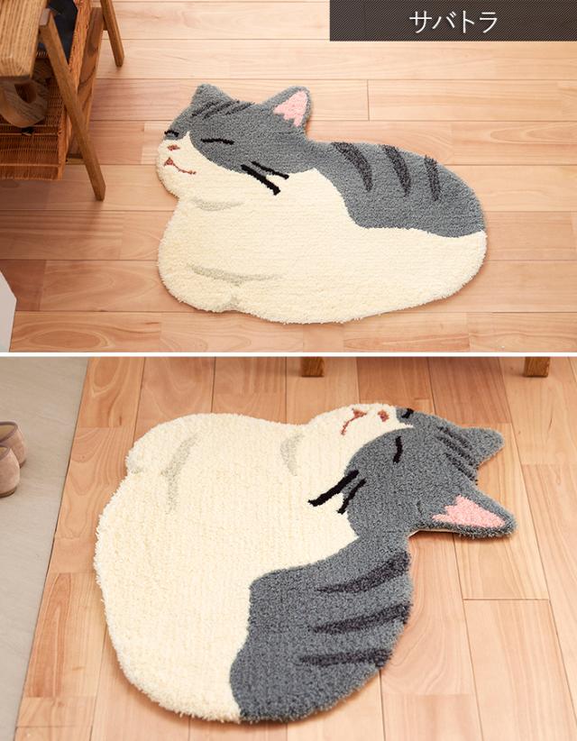 猫 ラグ マット 防ダニ 北欧 おしゃれ かわいい 日本製 約60×70cm コウバコスワリ (S) KOUBAKOSUWARI 滑り止め付き ホットカーペット対応 床暖房対応 猫柄 ネコ 母の日_3