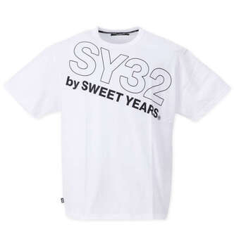 大きいサイズ SY32 by SWEET YEARS スラッシュビッグロゴ半袖Tシャツ 3L 4L 5L 6L ホワイト ラッピング可 送料無料 即日発送