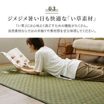 カーペット い草カーペット 本間6畳 裏なし　柄上敷き 花ござ 裏なし 市松柄 若月 グリーン ブラウン 送料無料_4