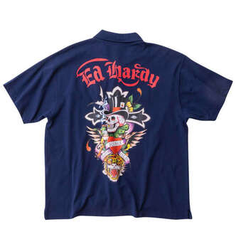 大きいサイズ Ed Hardy 鹿の子プリント半袖ポロシャツ 3L 4L 5L 6L 8L MC845161-38548 ラッピング可 送料無料 即日発送