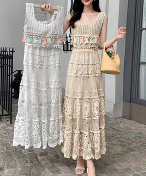 クロシェ編みセットアップ ボヘミアン夏服 送料無料 即日発送