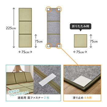 い草 隙間のない置き畳 6面約幅150×長さ225×厚み1.1cm 連結畳 折りたためる 鎌倉 送料無料_19
