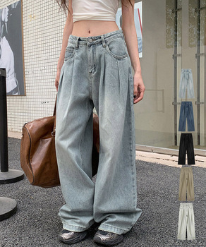 タックワイドデニムパンツレディース 送料無料 即日発送