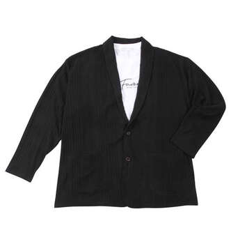 大きいサイズ launching pad 針抜きストライプ長袖ショールジャケット+半袖Tシャツ 3L 4L 5L 6L MC843452-83087 ラッピング可 送料無料 即日発送