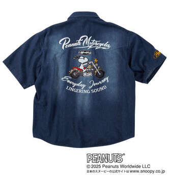 大きいサイズ FLAGSTAFF×PEANUTS スヌーピーコラボ半袖デニムシャツ 3L 4L 5L 6L 8L MC752061-00813 ラッピング可 送料無料 即日発送