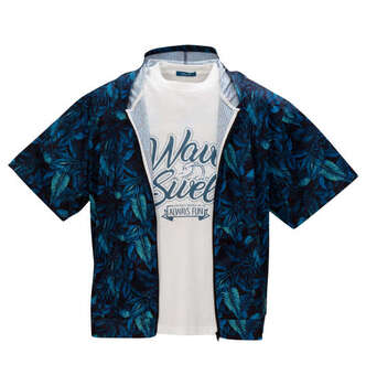 大きいサイズ COLLINS メッシュリーフ総柄半袖フルジップパーカー+半袖Tシャツ 3L 4L 5L 6L 8L MC852301-00828 ラッピング可 送料無料 即日発送