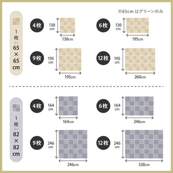 水拭きできる い草風 PP 置き畳 グリーン／約W65×D65×H2.5cm／12枚組　縁なし 滑り止め 市松模様 送料無料_14
