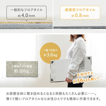 超薄型 フロアタイル 3箱･54枚　置くだけ ズレない 貼ってはがせる 約30×60cm 厚み約0.8mm 送料無料_5