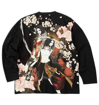 大きいサイズ 絡繰魂抜刀娘 凛＆葵長袖Tシャツ 3L 4L 5L 6L ブラック ラッピング可 送料無料 即日発送