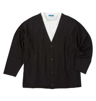 大きいサイズ COLLINS ミニワッフル長袖カーディガン+天竺半袖Tシャツ 3L 4L 5L 6L 8L ブラック×ホワイト ラッピング可 送料無料 即日発送