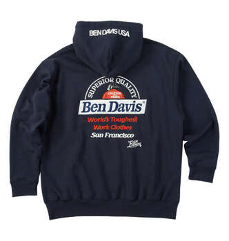 大きいサイズ BEN DAVIS レーベル刺繍プルパーカー 3L 4L 5L 6L ネイビー ラッピング可 送料無料 即日発送