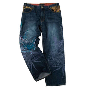 大きいサイズ 絡繰魂 鳳凰降臨デニムパンツ 100 110 120 130 ネイビー ラッピング可 送料無料 即日発送