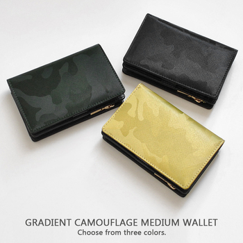 二つ折り財布 牛革グラデーション迷彩加工ミドルウォレット 折財布 No.3241 ３色展開 送料無料