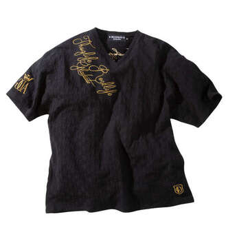大きいサイズ GLADIATE ブロックジャガードALL刺繍半袖VネックTシャツ 3L 4L 5L 6L ブラック ラッピング可 送料無料 即日発送