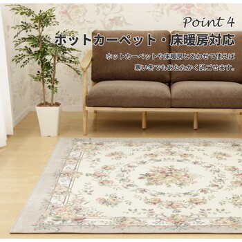 ラグ 撥水加工付き ゴブランシェニールラグ 約230×230cm 手洗いOK ブーケ ベージュ 送料無料_4