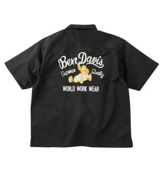 大きいサイズ BEN DAVIS レーサーレトロ刺繍ワーク半袖シャツ 3L 4L 5L 6L ブラック ラッピング可 送料無料 即日発送