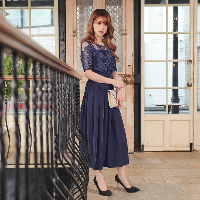 【送料無料】 ドレス 結婚式 エンブロイダリー レース レイヤード ミモレ丈 ワンピース ドレス [darial] | ドレス ワンピース 発表会 結婚式 ワンピース お呼ばれ ドレス フォーマル ドレス ロングドレス_5