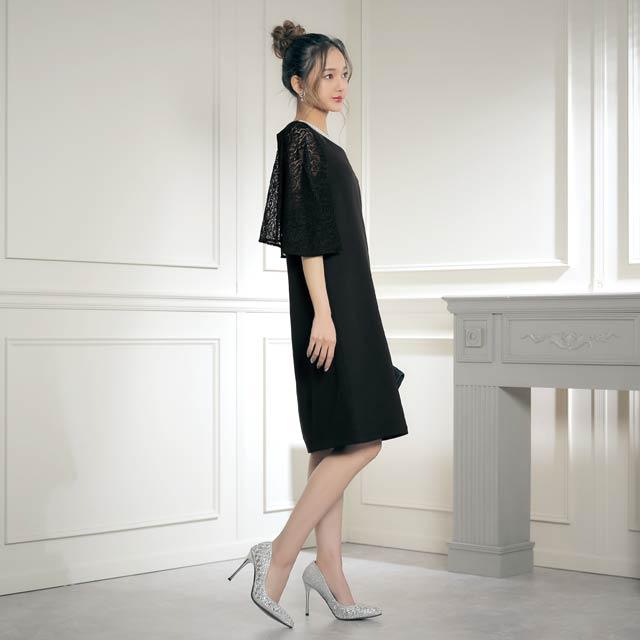 ドレス darial ヘムライン レース ケープ スリーブ ボックス