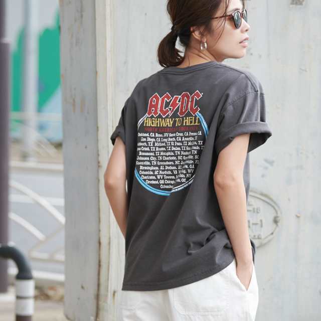 メール便不可 カットソー レディース Ac Dc ロックtシャツ バンドtシャツ バックプリント ロゴ 半袖 ウォッシュ加工 ss Coca コの通販はau Pay マーケット Coca