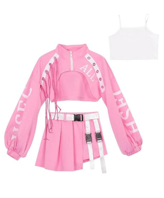 子供服 演出 舞台服 キッズ ダンス衣装 セットアップ 女の子 3点セット キッズダンス パーカー タンクトップ パンツ へそ出し ヒップホップ ダンスウェア ストリート ジャッズ