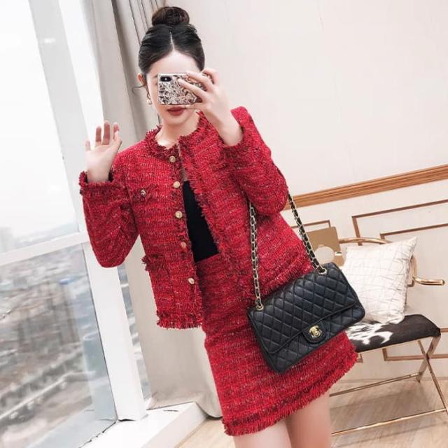 長袖にツイードレディースファッション スーツ セットアップ スカートスーツ