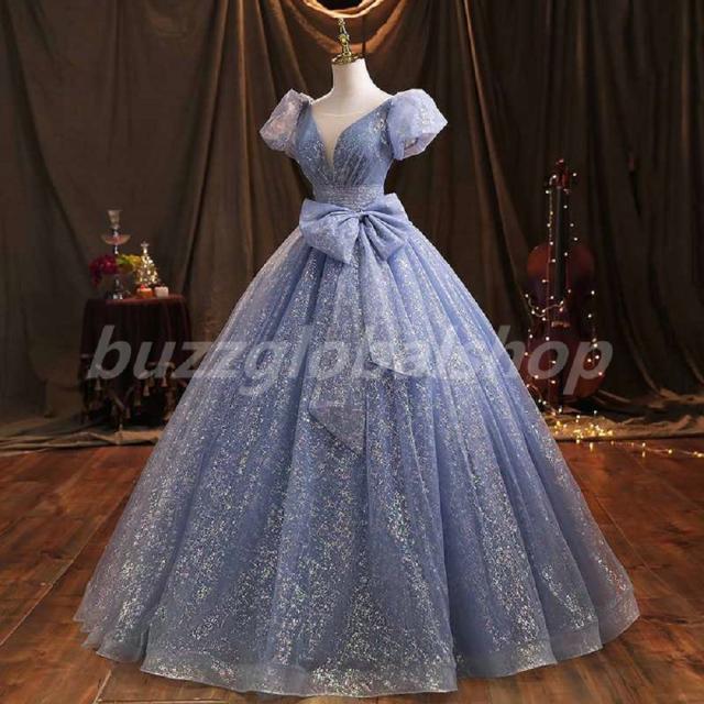 コンサート パーティー フォーマルドレス チュール aライン サイズ調整可 プリンセスラインドレス 姫系 パーティードレス エレガント クラシカル イブニングドレス フォーマル 二次会 演奏会 ブルー
