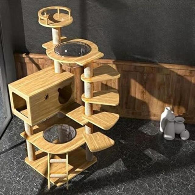 商品準備中~~キャットタワー 透明宇宙船 頑丈 据え置き木製 麻紐 爪とぎボール 猫ベッド 大型 木目調 多頭飼い 据え置き型 爪とぎ 猫タワー 爪研ぎ 高さ135cm