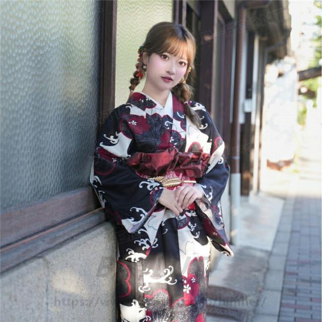 浴衣 高校生 大人 可愛い セット レディース 桜柄 黒 赤 中学生 ゆかた