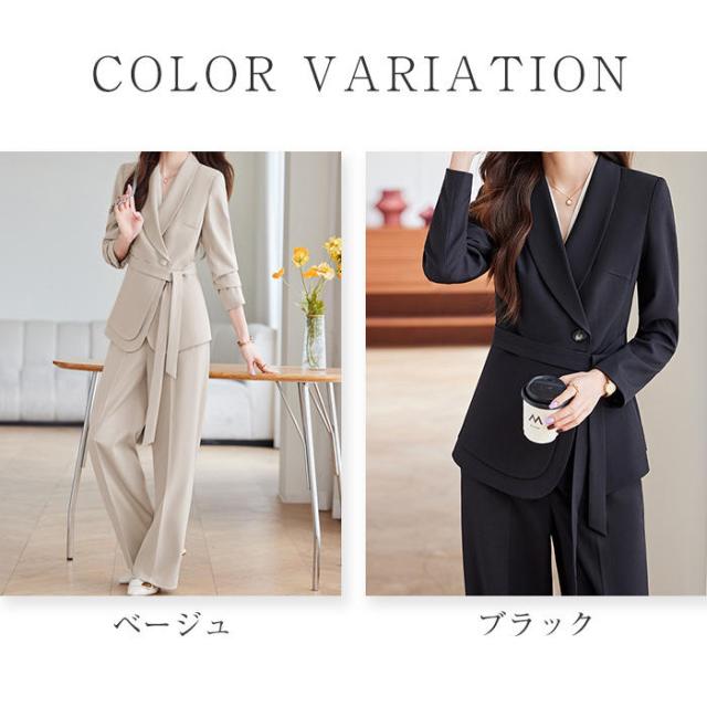 パンツスーツ スーツ レディース セットアップ ワイドパンツ ワイド キレイめ 上下セット 2点セット ママスーツ セレモニースーツ フォーマルスーツ ビジネススーツ ゆったり 黒 杏色 パンツセット_13