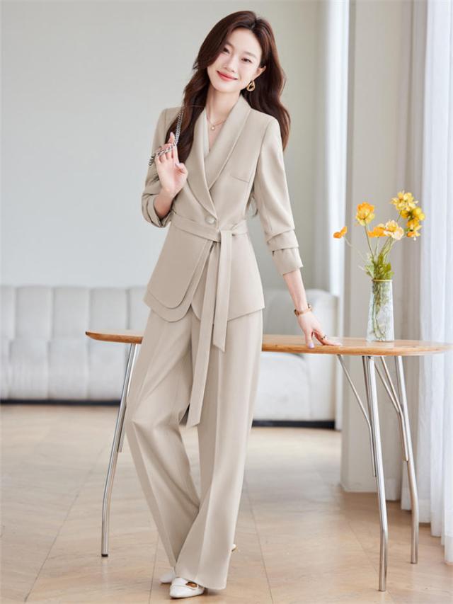 パンツスーツ スーツ レディース セットアップ ワイドパンツ ワイド キレイめ 上下セット 2点セット ママスーツ セレモニースーツ フォーマルスーツ ビジネススーツ ゆったり 黒 杏色 パンツセット_2