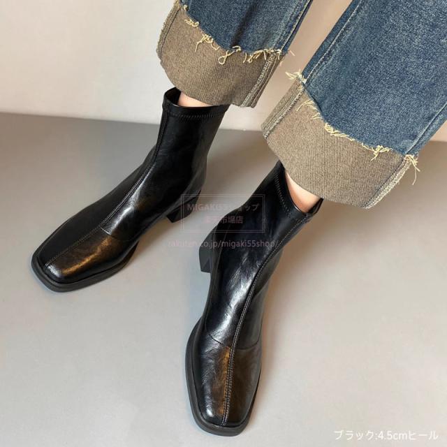 シートブョーツ レィーデス 歩きやすい ブース ツクエアトゥ ストレッチ ローヒール 黒ブラック 痛くない 履きやすい 柔らかい 防寒 本革 静音ソール 裏起毛 6.5cm おしゃれ 伸縮 4.5cm_9