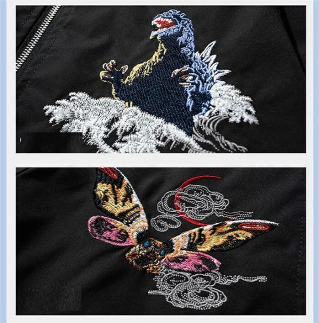 リバーシブル 大きいサイズ 刺繍 サテン 春秋冬 ジャンバー 黒 メンズ ウルフ サ 和柄 光沢 アウター ブルゾン サテンジャケット_10