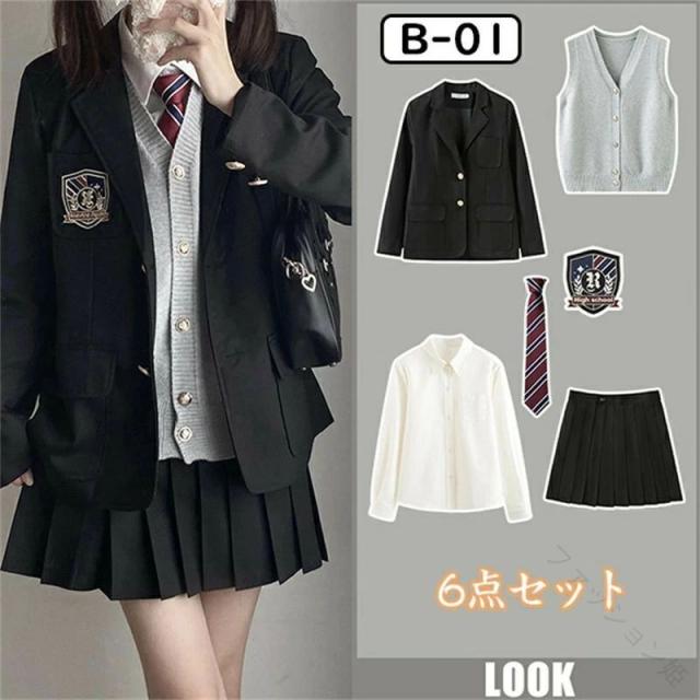 6点セット 女の子用フォーマルスーツ 入学式 卒業式 制服 ブレザー ネクタイ付き 小学生 中学生 ジュニアスーツ 学校行事対応 子供スーツ 高校生_10